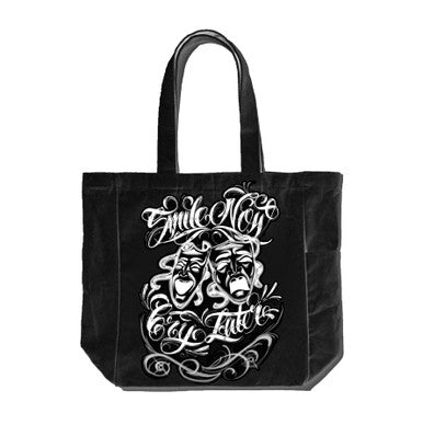 'Smile Now, Cry Later' Airbrushed Large Tote Bag (Black)