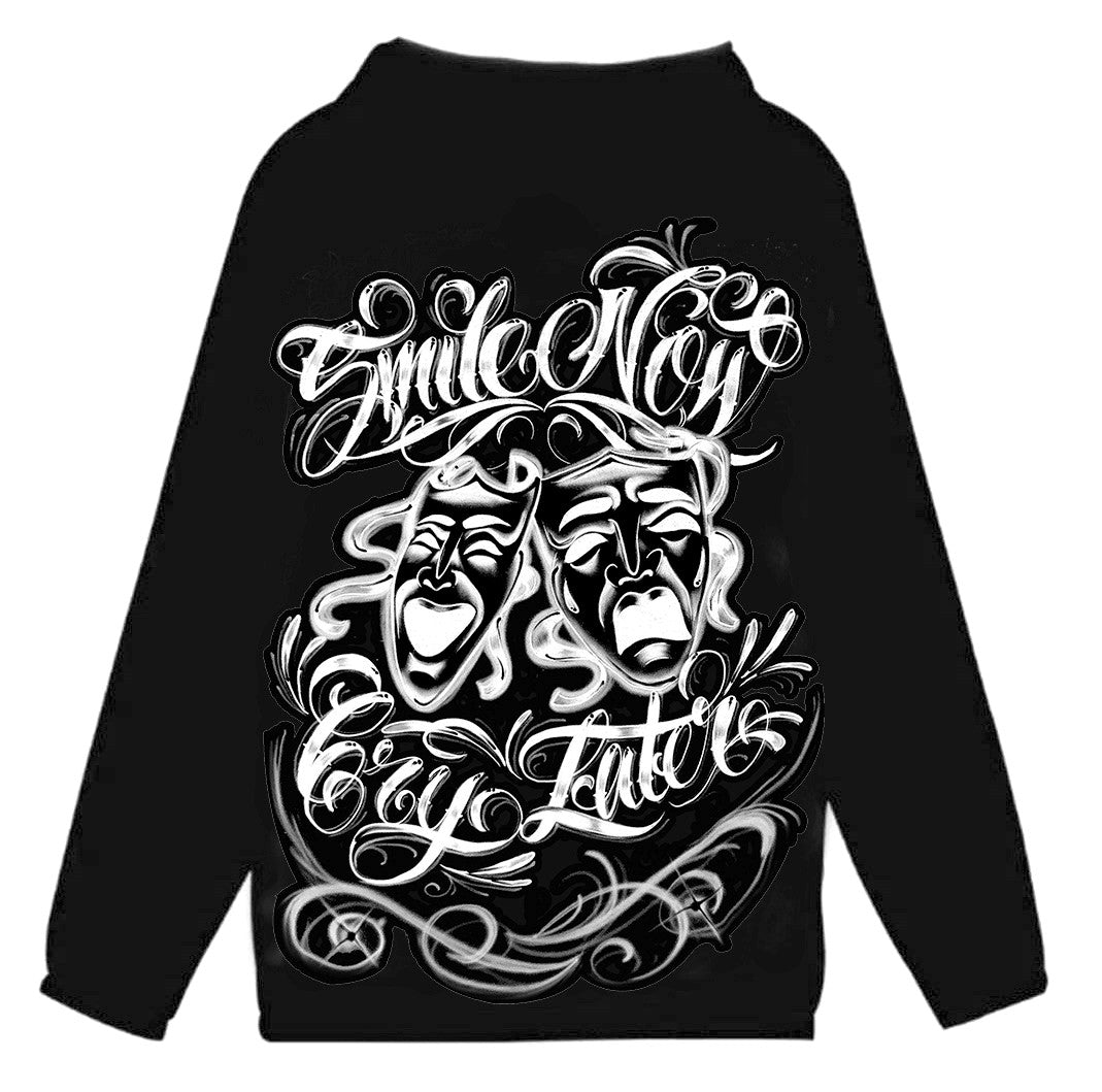 Limited Edition 'Smile Now, Cry Later' Airbrushed Cut & Sew Hooded Mesh Lined Windbreaker (Black)