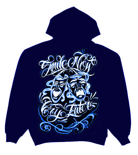 Smile Now Cry Later' Airbrushed Zip-Up Hoodie (NAVY)