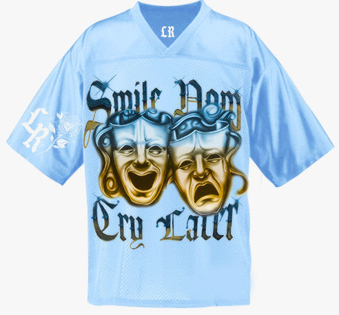 LIMITED EDITION 'HARD TIMES' Airbrushed & Sew Football Jersey (BABY BLUE)