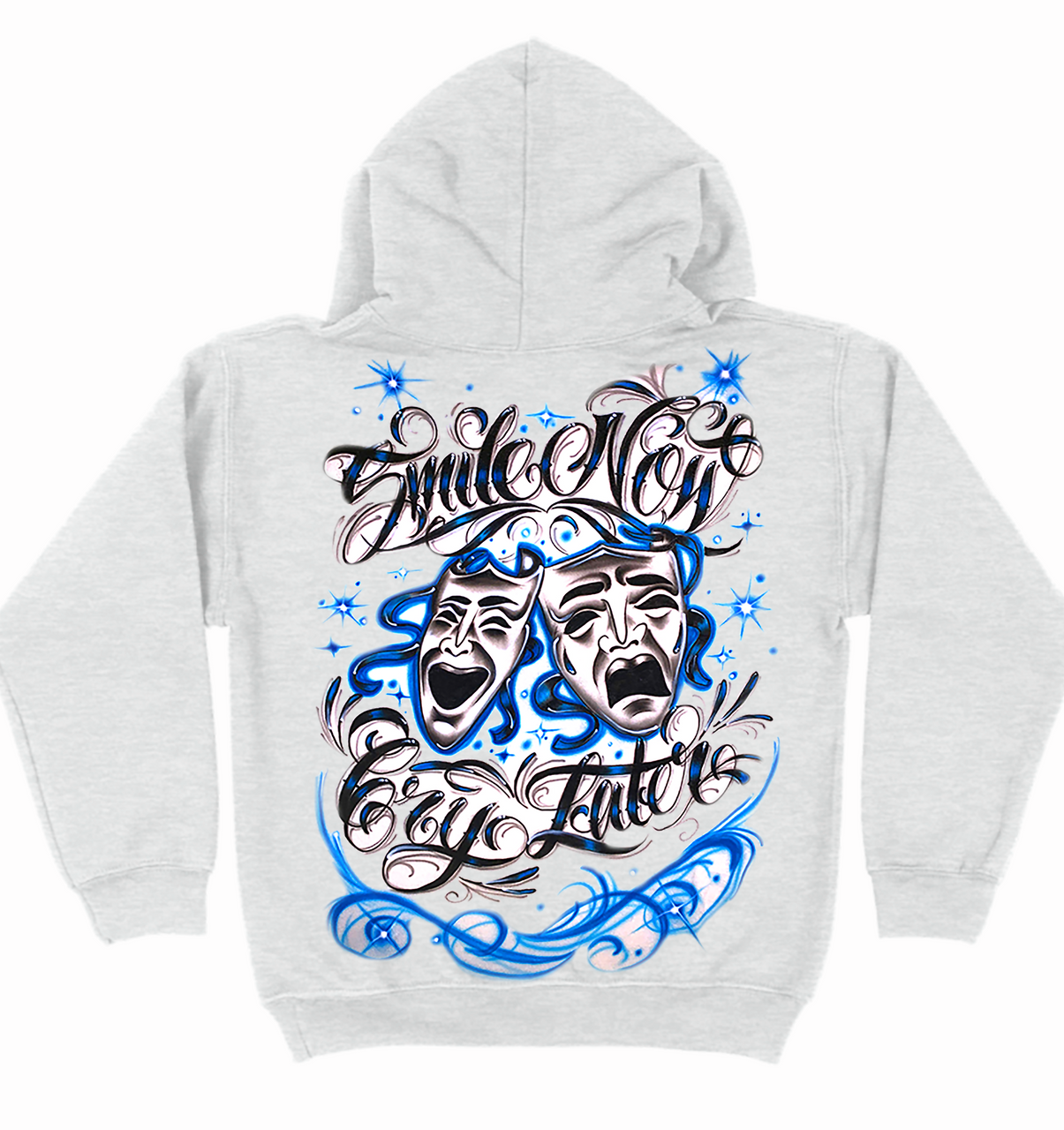 SMILE NOW, CRY LATER' Airbrushed Zip-Up Hoodie (Grey)