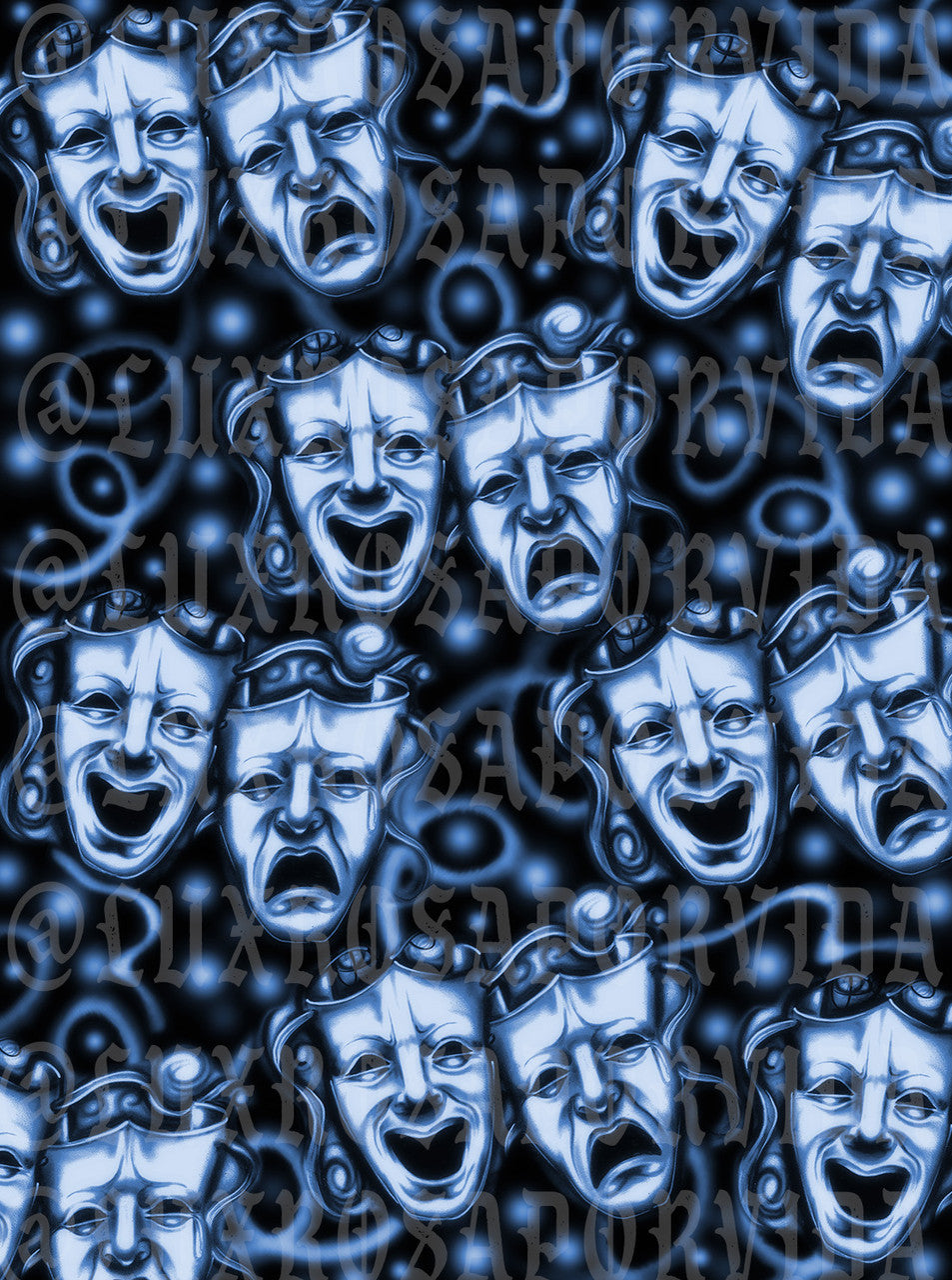 Glamour Shots Y2K Early 2000s 'Smile Together, Cry Together' Airbrush Backdrop (DARK SKIES BLUE) (Extra Large)