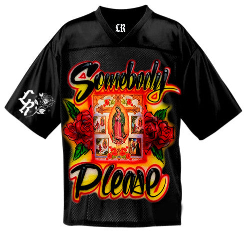 LR 'Somebody Please' Airbrushed Cut & Sew Football Jersey (Black)