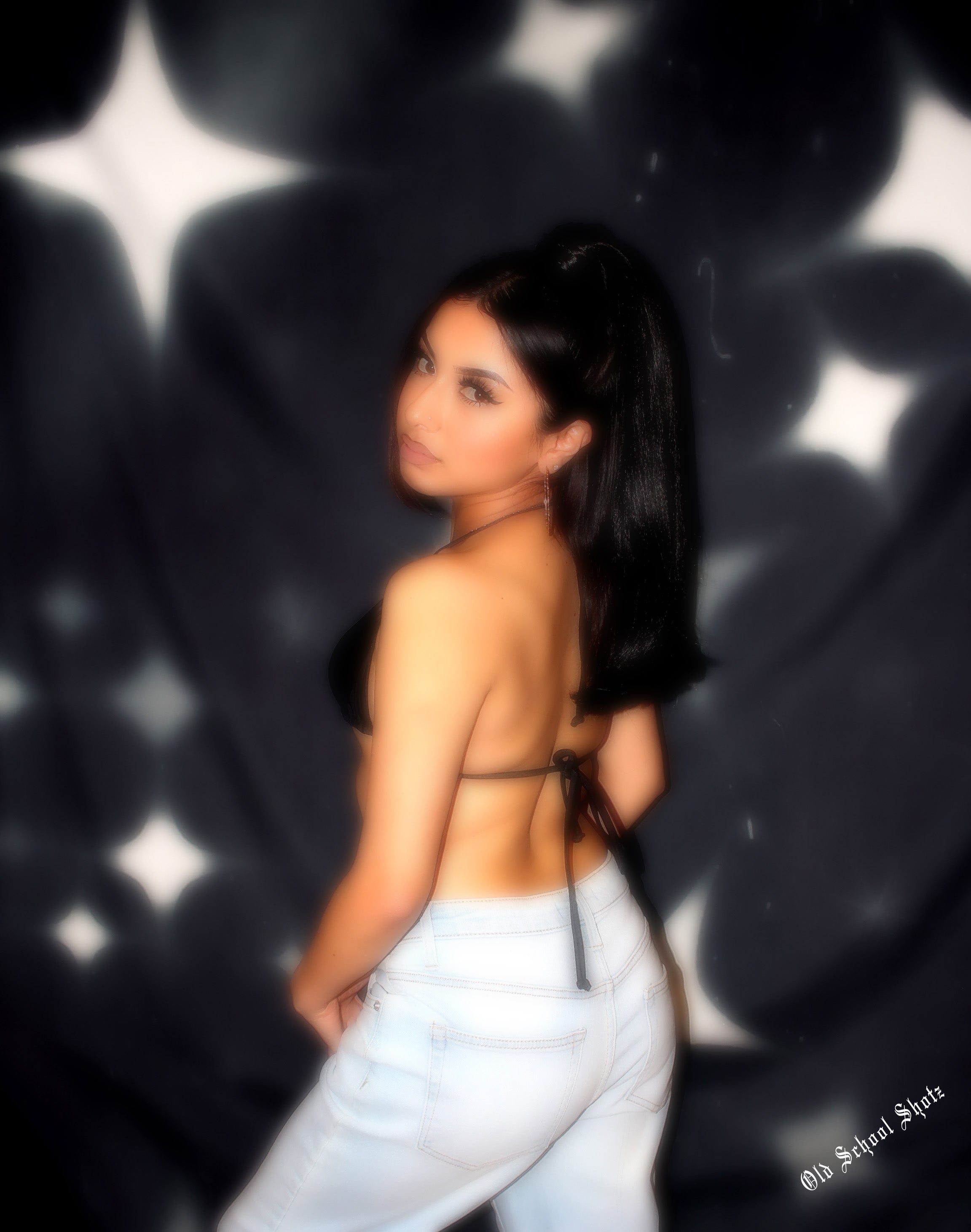 Early 2000s Y2K 'STAR SHOTS' Airbrush 90s Glamour Shots Old School Backdrop (Black)