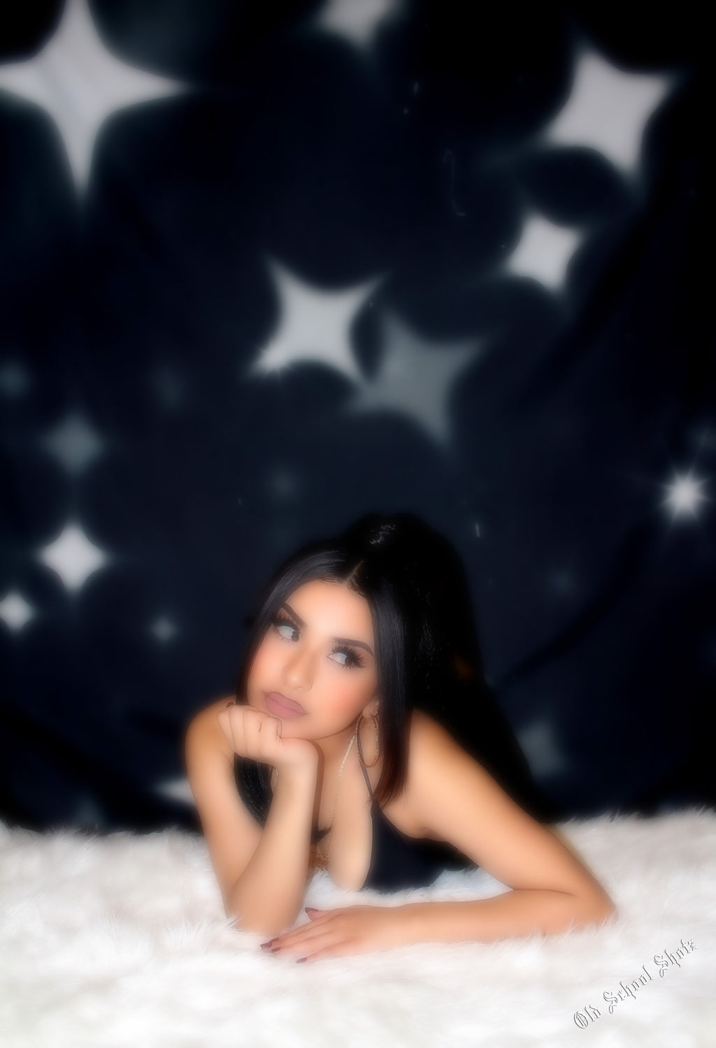 Early 2000s Y2K 'STAR SHOTS' Airbrush 90s Glamour Shots Old School Backdrop (Black)