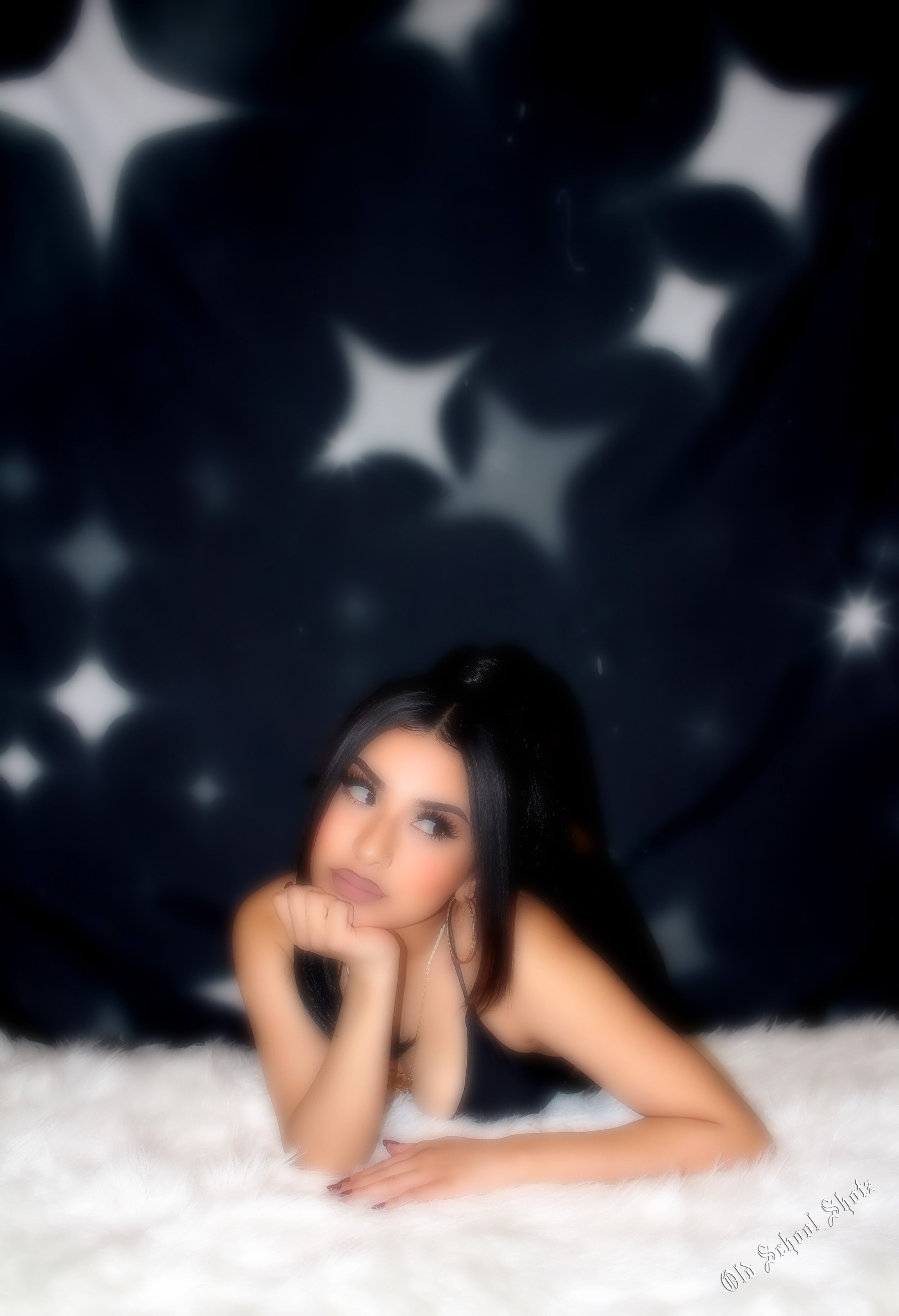 Early 2000s Y2K 'STAR SHOTS' Airbrush 90s Glamour Shots Old School Backdrop (Black)