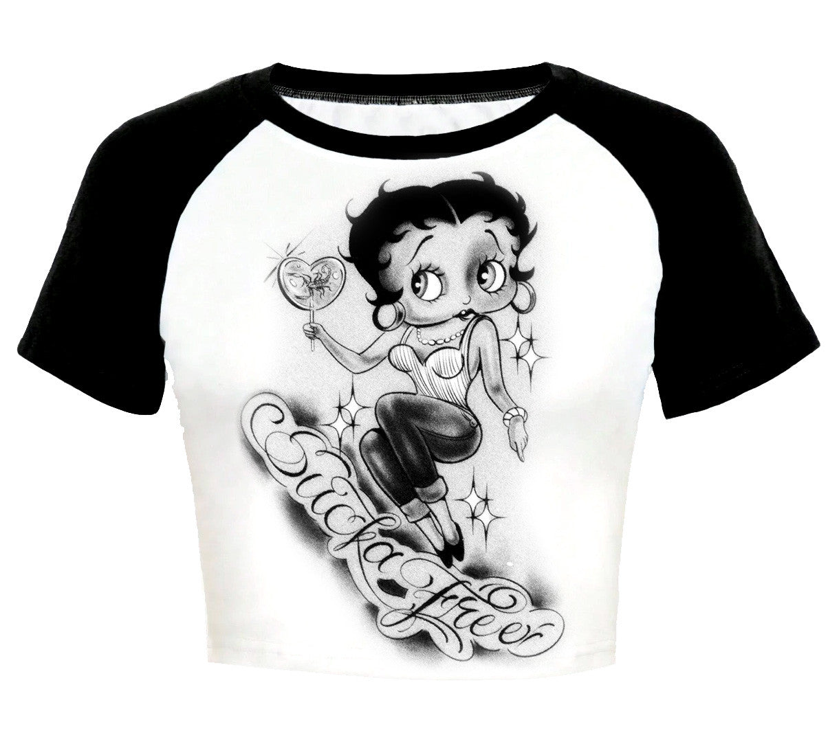 Limited Edition 'SUCKA FREE' Pen & Ink Cropped Baseball Tee (Black/White)