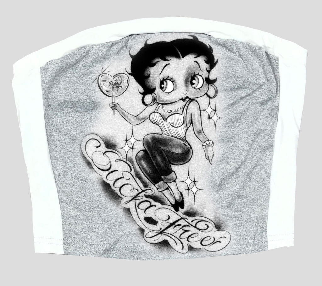 Limited Edition 'SUCKA FREE' Pen & Ink Tube Top (Grey/White Color Blocking)