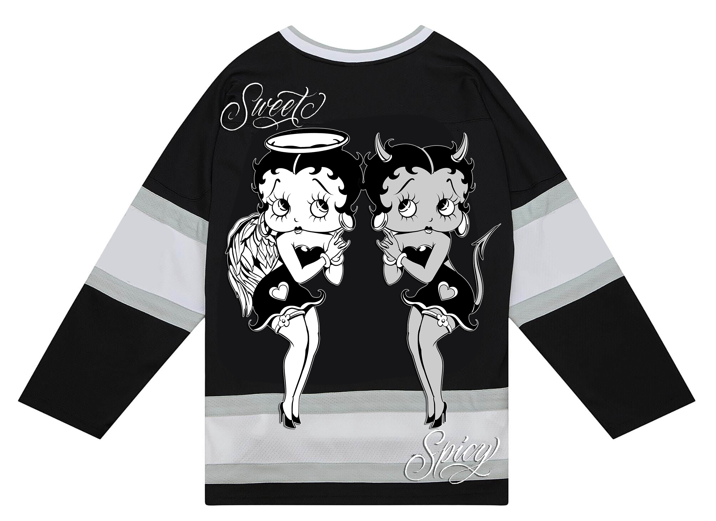 Ultra Premium 'Sweet & Spicy' Pen & Ink Cut & Sew Long Sleeve Hockey Jersey (Black/Grey)