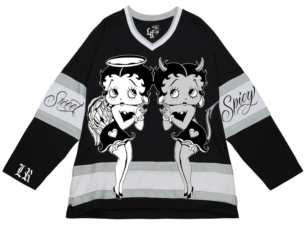 Ultra Premium 'Sweet & Spicy' Pen & Ink Cut & Sew Long Sleeve Hockey Jersey (Black/Grey)
