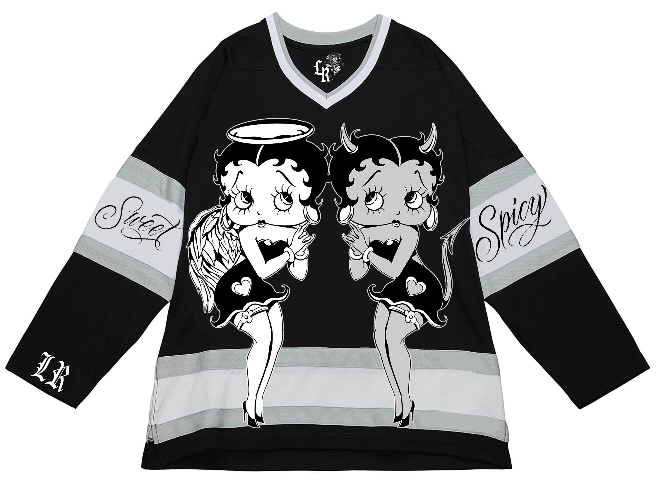 Ultra Premium 'Sweet & Spicy' Pen & Ink Cut & Sew Long Sleeve Hockey Jersey (Black/Grey)