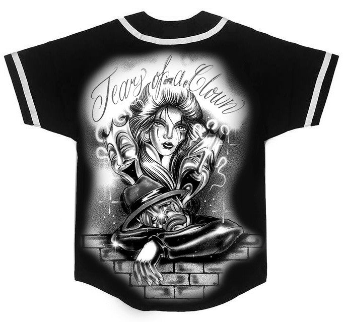 LR 'Tears Of A Sad Clown' Pen and Ink Cut & Sew Baseball Jersey (Black/Grey)