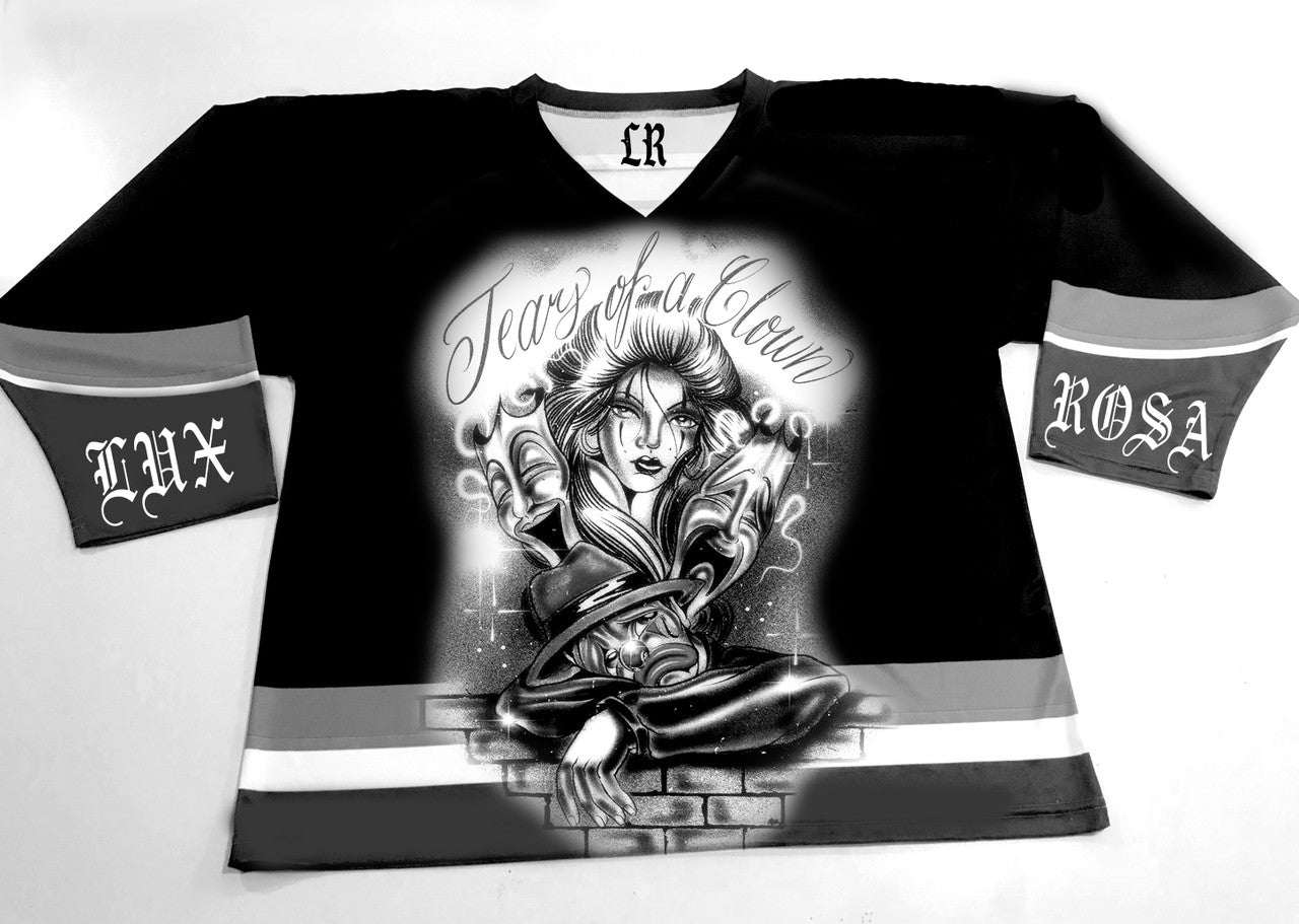 TEARS OF A SAD CLOWN' Pen & Ink Cut & Sew Long Sleeve Hockey Jersey (Black/Grey)