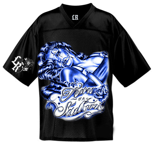 LR 'Tears Of A Sad Girl' Cut & Sew Football Jersey (BLACK/BLUE)