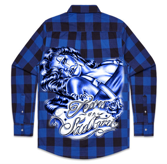 Limited Edition 'TEARS OF A SAD GIRL' Airbrushed Cut & Sew Flannel (BLUE/BLACK)