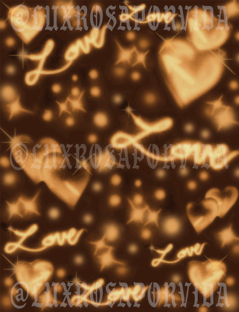 Early 2000s Y2K 'Teenage Love' Airbrush Glamour Shots 90s Backdrop (BROWN/GOLD) (Extra Large)