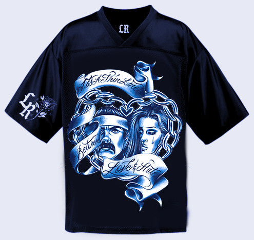 LR 'Thin Line Between Love & Hate' Pen & Ink Cut & Sew Football Jersey (NAVY)