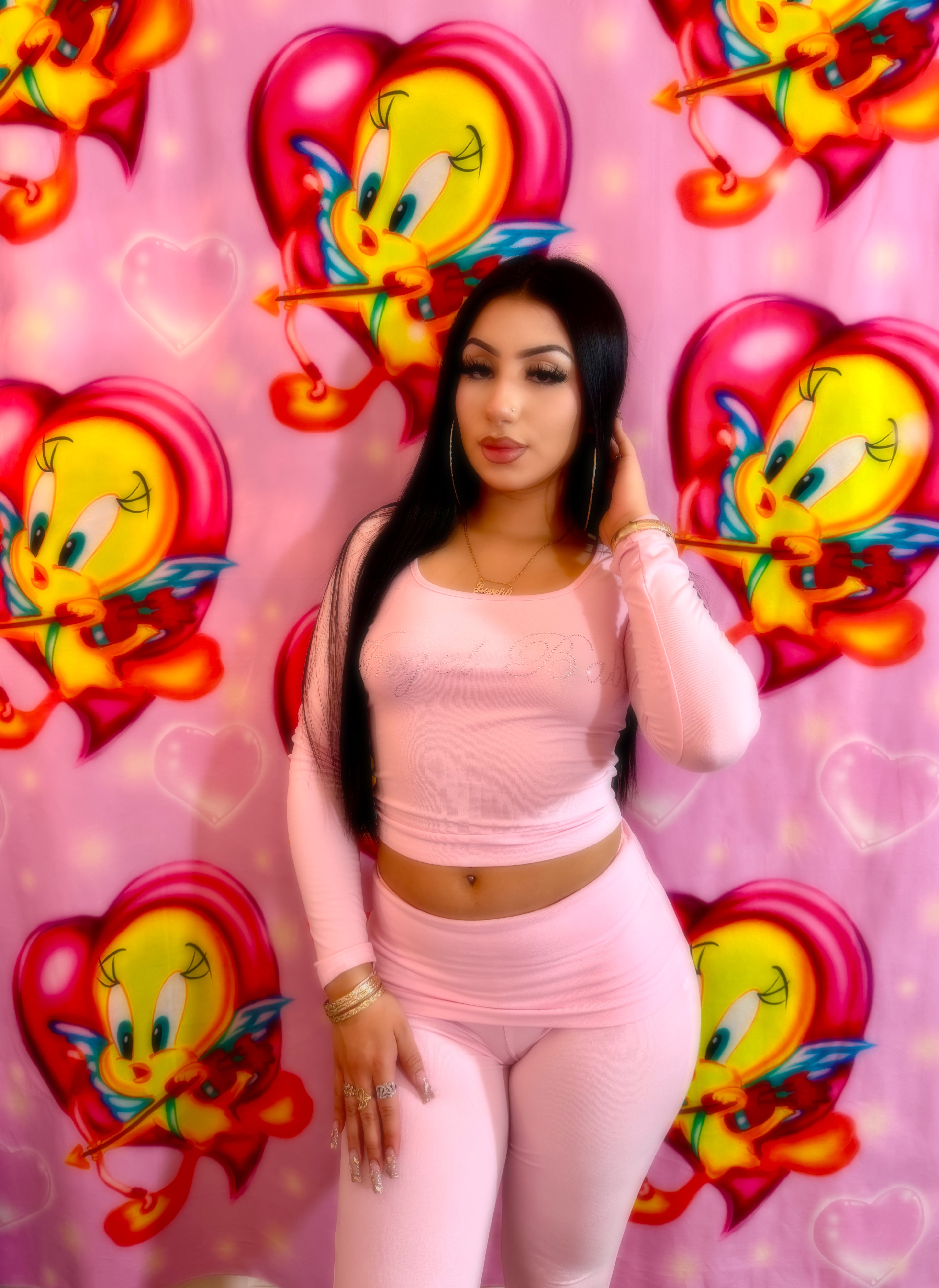 LIMITED EDITION Y2K Early 2000s Airbrush 'TWEETY LOVE' Glamour Shots Backdrop (PINK) (Extra Large)
