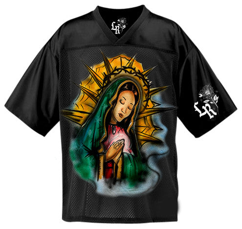 LR 'Blessed & Protected' Airbrushed Cut & Sew Football Jersey (Black)