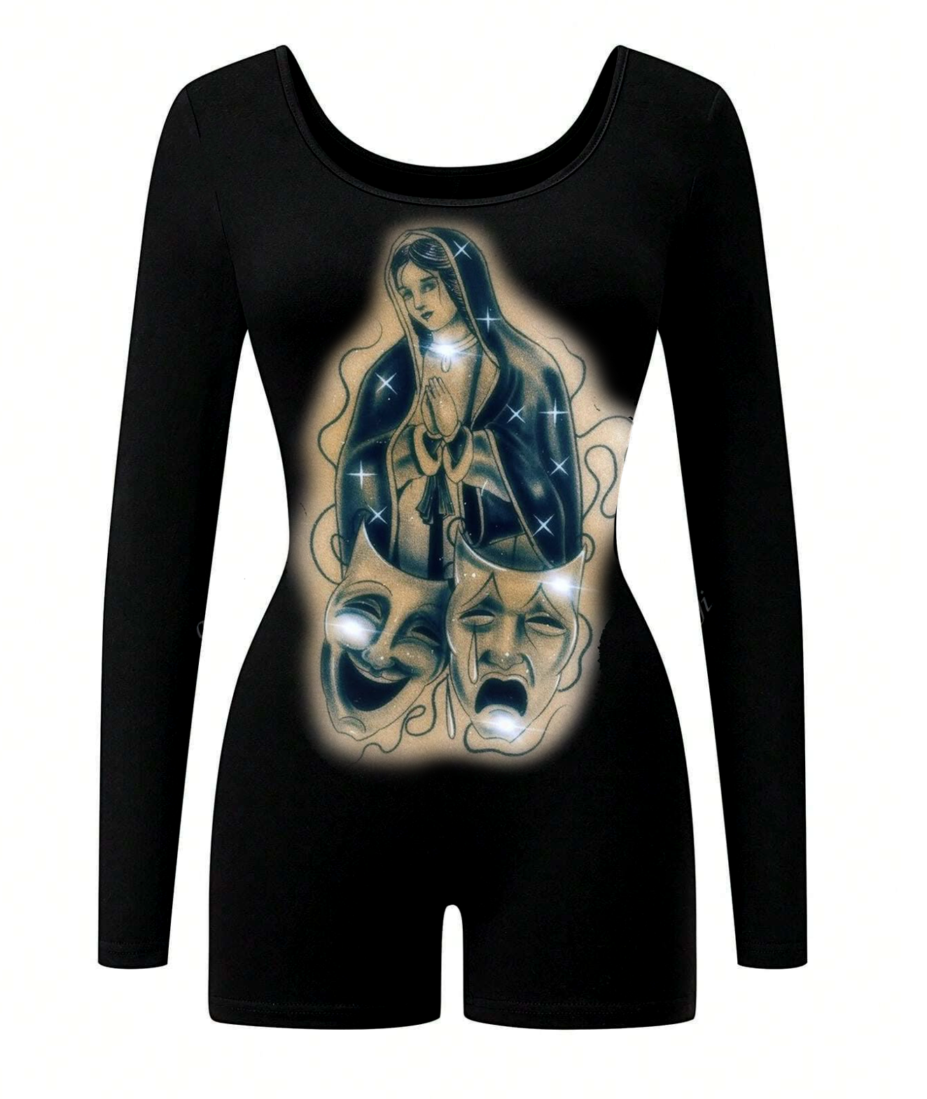 LIMITED EDITION 'BLESSINGS & PROTECTIONS' PEN & INK ONE PIECE LONG SLEEVE ROMPER (Black/GOLD FOREST GREEN)