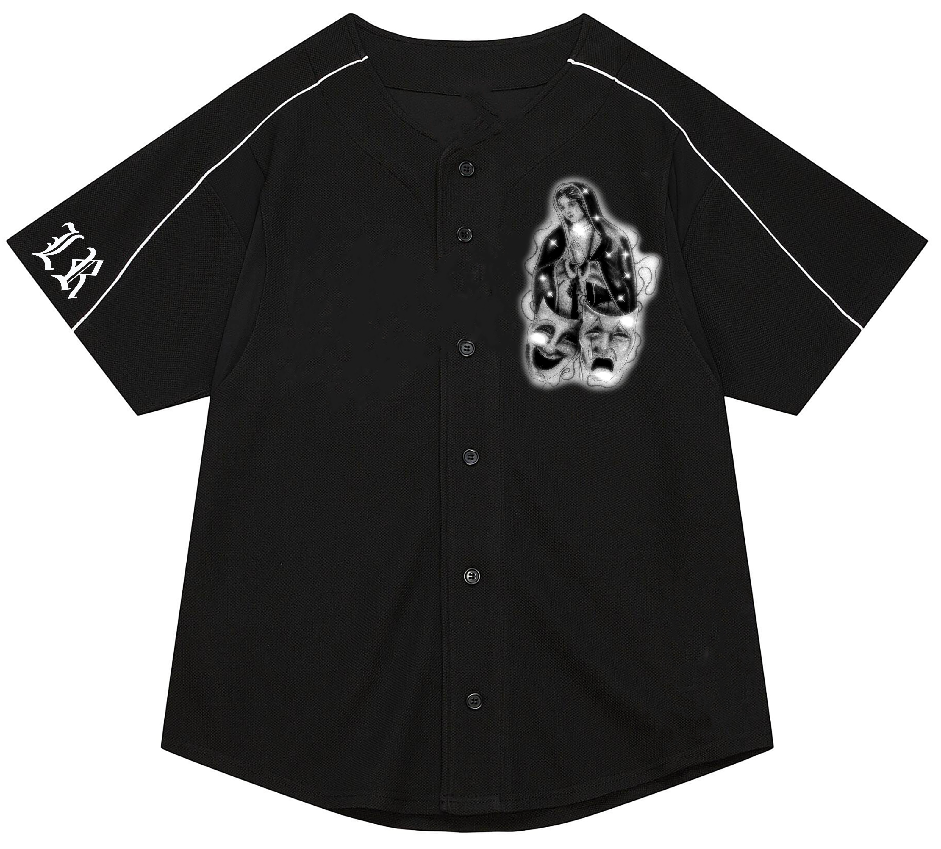ULTRA PREMIUM 'BLESSINGS & PROTECTIONS' Pen & Ink Cut & Sew BASEBALL Jersey (Black/White)
