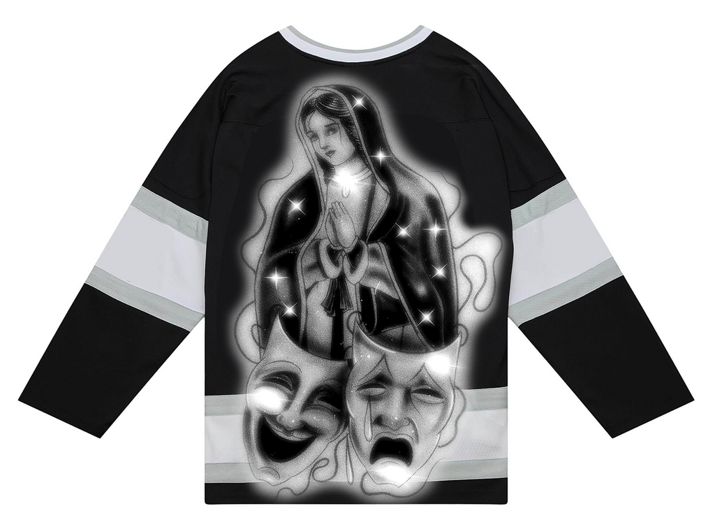 Ultra Premium 'Blessings & Protections' Pen & Ink Cut & Sew Long Sleeve Hockey Jersey (Black/Grey)