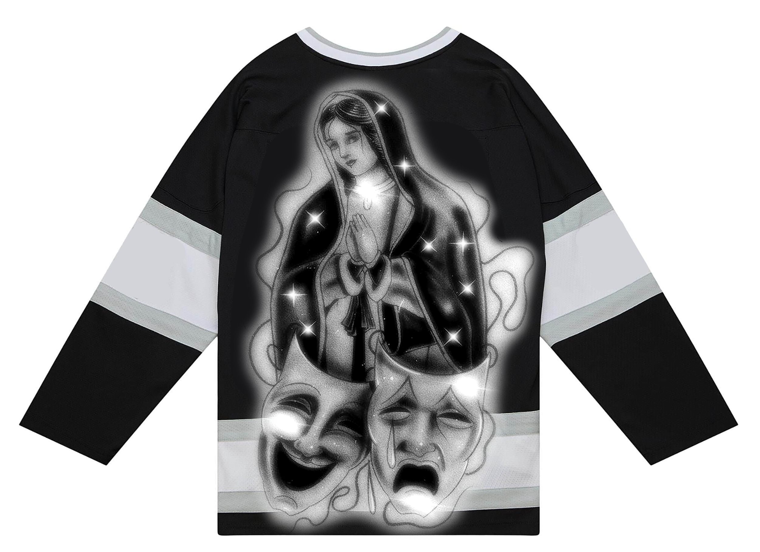 Ultra Premium 'Blessings & Protections' Pen & Ink Cut & Sew Long Sleeve Hockey Jersey (Black/Grey)
