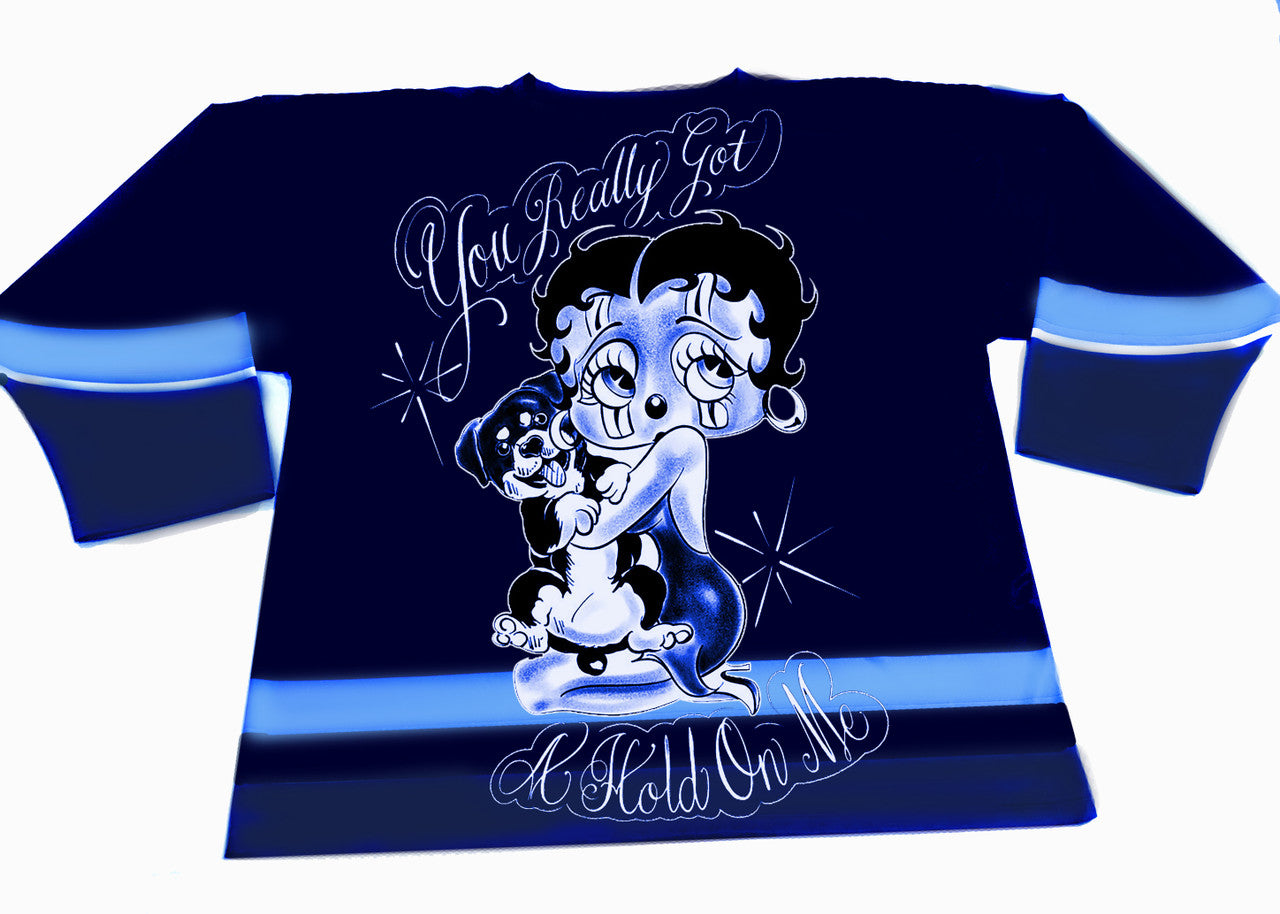 You Really Got A Hold On Me' Pen & Ink Cut & Sew Long Sleeve Hockey Jersey (Navy/Blues)